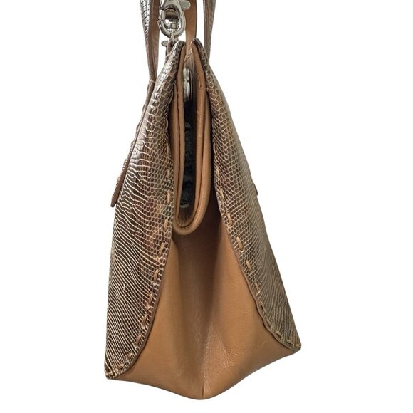 VTG Y2K Faux Snakeskin Double Handles Purse Shoulder Bag Sondra Roberts Brown - Picture 7 of 15